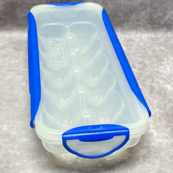 Hefty Clear & Blue Plastic 12-Egg Storage Container With Locking Lid BPA Free - Picture 6 of 16